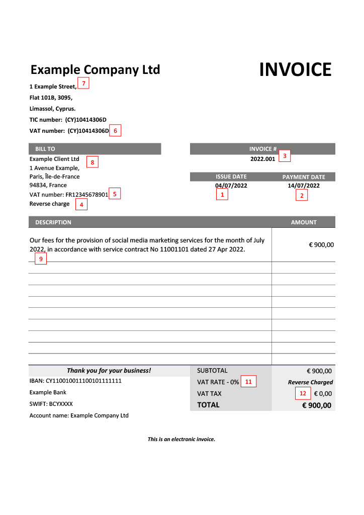 Template invoice for Cyprus companies